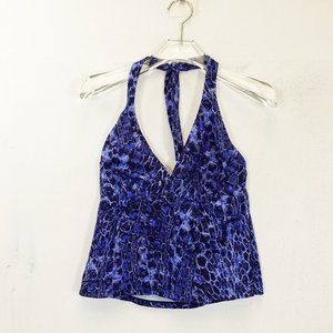 JANTZEN Blue White Tankini XXS Swimwear Beach Classic Snakeskin Halter Open Back